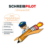 Schreibpilot Heft Schreibschrift - Schulausgangsschrift mit Bleistift und Radiergummi, Lernschritte Einführung, Unterstützung, selbstständiges Schreiben.