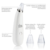 VITALmaxx Porenreiniger weiß/silber mit drei Aufsätzen für Pickel, Mitesser und schwer erreichbare Gesichtspartien, batteriebetrieben.
