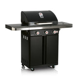 LANDMANN Gasgrill Rexon PTS 3.1 schwarz mit 3 Edelstahl-Brennern, Seitenbrenner, Piezozündung und emaillierten Grillrosten.