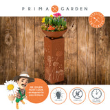 PRIMA GARDEN LED-Dekosäule mit Pflanzschale in Rost-Optik, warmweiße LEDs, kabellos, Timerfunktion, pulverbeschichtetes Stahlblech braun.