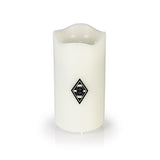 Borussia Mönchengladbach LED-Echtwachskerze mit rotierender BMG-Logo-Projektion und wählbaren Timer- und Geschwindigkeitsstufen, weiß.