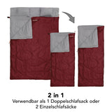Where Tomorrow Doppelschlafsack mit Tragetasche, 2-Personen Schlafsack, 190x150 cm, weinrot, teilbar als Einzel- oder Doppelschlafsack.