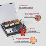 EASYmaxx Reparatur-Set Laminat & Parkett - 19-tlg. mit 11 Wachsfarben, kabellos, ideal für Parkett-, Laminat- und Korkböden.