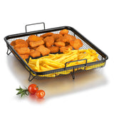 GOURMETmaxx Grillkorb für Backofen - Heißluft - Schwarz mit Pommes und Chicken Nuggets, Edelstahl, antihaftbeschichtet, 360° Gareffekt.