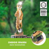 EASYmaxx Solarleuchte Erdmännchen als Bergarbeiter mit LED-Kopflampe, Solarbetrieb und Willkommensgruß auf der Schaufel.
