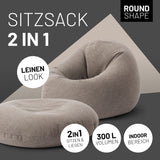 LUMALAND Sitzsack Interior Line - Sitzkissen rund, 300l Füllung, hellgrau, leinenlook, flexibel für Indoor-Bereich, 2-in-1 Funktion.