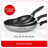 Mama Rossi Aluminium-Pfanne mit Cool-Touch-Griff - 28 cm, stapelbar, anthrazit, antihaftbeschichtet, hitzebeständig und spülmaschinengeeignet.