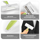 EASYmaxx Fusselroller für Tierhaare weiß/grün mit LED-Licht, praktischem Auffangbehälter, wiederverwendbar und mit Aufhänge-Ring.