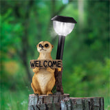 EASYmaxx Solarleuchte Erdmännchen mit Laterne und Welcome-Schild, solarbetriebenes LED-Licht, detailgetreu und liebevoll gestaltet.