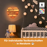 EASYmaxx LED-Leuchtkasten Herz mit 173 Buchstaben und 150 Moodjis für individuelle Textbotschaften in Herzform, LED-Farbwechsel möglich.