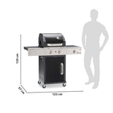 LANDMANN Gasgrill Triton 2.1 MaxX 121 cm schwarz mit Edelstahl Brenner, Infrarot-Seitenbrenner und emailliertem Gußrost.