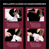 BRILAMO Weinglaspolierer inkl. Poliertuch fürs schlierenfreie Polieren von Weingläsern, flexibel an Glasform anpassbar, spülmaschinengeeignet.