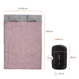 Where Tomorrow Doppelschlafsack mit Tragetasche 2-Personen Schlafsack 190x150 cm wasserabweisend rosé, ideal fürs Camping