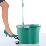 MAXXMEE Power-Wischmopp - 2 Kammer-System türkis mit Eimer, Fußpedal zum Auswringen ohne Bücken und schmutzige Hände, 360° Rotation.