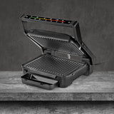 N8WERK Digital-Kontakt-Grill Midnight Edition mit 2000W, Touch-Display, 6 Grillprogrammen und abnehmbaren, antihaftbeschichteten Grillplatten.