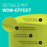 LUMALAND Sitzsack Pouf (50 L) Apfelgrün mit abnehmbarem Bezug, wasserabweisend, extrastarke Nähte, verdecktem Reißverschluss, langlebig für In- & Outdoor.