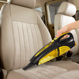 CLEANmaxx Akku-Handstaubsauger 2in1 in Gelb/Schwarz saugt Auto-Sitze kabellos nass und trocken beutellos.