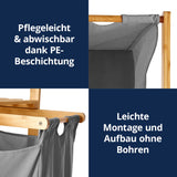 LUMALAND Bambus Wäschekorb mit ausziehbarem Wäschesack, pflegeleicht, abwischbar, montagefreundlich ohne Bohren, dunkelgrau, 33x33x73 cm.