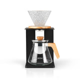 BEEM Kaffeebereiter Set Pour Over 4-tlg. 600 ml schwarz/Edelstahl mit Glasfilter, Holzdetails und rutschfestem Gestell.