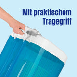 EASYmaxx Mini-Waschmaschine - 260 Watt - weiß/blau mit praktischem Tragegriff, ideal für Camping, Reisen und kleine Haushalte.