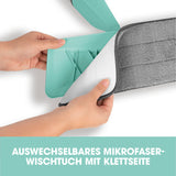 CLEANmaxx Spray-Mopp türkis mit 400 ml Wassertank und auswechselbarem Mikrofaser-Wischtuch mit Klettseite.