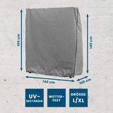 Hoberg Strandkorb Schutzhülle L/XL grau, robust, wasserfest, UV-beständig, wetterfest mit Reißverschlüssen und Ventilationsfenstern.