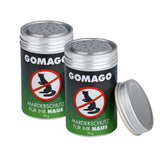 GOMAGO Mardervergrämung Haus - 2er-Set zur Marderabwehr mit Duftstoff, sofort anwendbar, 70 g je Dose für 25 m² Fläche.