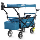 HOBERG faltbarer Bollerwagen mit Dach, praktischer Transportwagen mit Griff, Dach, Getränkehalter und Kühltasche, blau, für Freizeit und Hobby.