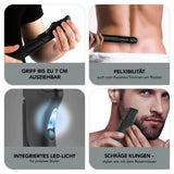 MAXXMEE Rasierer Smart Trimm mit 5 Aufsätzen, ausziehbarem Griff, LED-Licht und schrägen Klingen für präzises Trimmen und Rasieren.