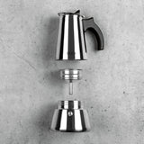 BEEM ESPRESSOMAKER - Espressokocher 6 Tassen Edelstahl, zerlegbar, für alle Herdarten, inkl. Baumwollbeutel, aromatischer Espresso zu Hause oder unterwegs.