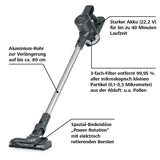 CLEANmaxx Akku-Zyklon-Staubsauger anthrazit/schwarz mit 3-fach-Filter, Aluminium-Rohr bis 80 cm, Power Rotation Bodendüse.