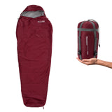 Where Tomorrow Camping Schlafsack Small & Light roter Mumienschlafsack mit Packsack, wasserabweisend und für Temperaturen bis -5 °C geeignet.