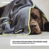 FLUFFINO® Hundehandtuch Mikrofaser – 2er-Pack in Grau & Grün, extra saugfähig, schnell trocknend, handlich für große und kleine Hunde.