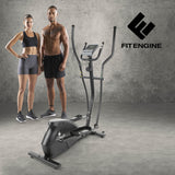 FitEngine Crosstrainer belastbar bis 150 kg mit 10 Schwierigkeitsstufen, Pulssensoren und großem Display für effektives Herz-Kreislauf-Training.