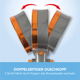EASYmaxx Duschkopf „Water-Control“ mit 3 Strahl-Modi durch Kippen, Spar- & Stopp-Funktion, doppelseitiger Wasserausgabe.