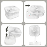 MAXXMEE Akku-Ventilator klappbar, weiß, tragbar als Tisch- oder Standventilator mit Schwenkfunktion und Fernbedienung.