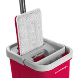 CLEANmaxx Komfort-Mopp 2 Kammern-System roter Eimer mit Auswring-Mechanismus und Führungsrollen für schonendes Wischen auf empfindlichen Böden.