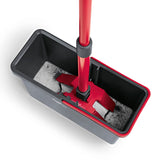 MAXXMEE Wischmopp mit Auswringfunktion im 5 Liter Eimer grau/rot mit 2-Schienensystem und Spezial-Wischkopf