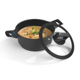 N8WERK Aluguss-Kochtopf 20 cm Midnight Edition mit Heat Indicator, Glasdeckel und 3-fach Ilag-Ultimate-Beschichtung, inklusive Griffen.