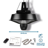 Hoberg Infrarot-Deckenheizstrahler mit 43 cm Schirm, Fernbedienung, 50 cm Kette und 1,9 m Netzkabel für Innen und Außen.