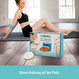 TRIGGin Triggerknopf orange mit blauem Tape zur Schmerzlinderung, Verspannungslockerung und Förderung der Durchblutung.