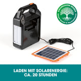 EASYmaxx Solar-Generator Kit 4500mAh schwarz/orange mit Solarpanel, LED-Leuchten, Taschenlampe und integriertem FM-Radio.