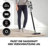 MAXXMEE Akku-Zyklon-Staubsauger PLUS mit Mikrofaserbürste in Silber/Schwarz mit automatischer Saugkraftanpassung und Akku-Betrieb.