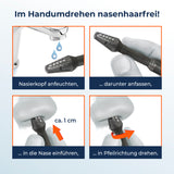 Silkslide Pro Nasenhaartrimmer mit Keramikständer zeigt einfache Anwendung durch Anfeuchten und Drehen für präzises Nasenhaarschneiden.