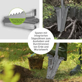 GARVIDA Spaten- & Wurzelsäge 114 cm grau/rot mit integrierten Sägezähnen zum Durchtrennen von Erde und Wurzelwerk.