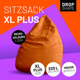 LUMALAND Luxury XL PLUS Sitzsack stylischer Beanbag in Orange mit 220L Füllung und extra starken Nähten für Indoor.