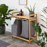 LUMALAND Bambus Wäschekorb mit 2 ausziehbaren Wäschesäcken, 73x64x33 cm, gelb, stilvoll und pflegeleicht für Ordnung im Haushalt.