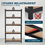 EASYmaxx Schwerlastregal mit 5 Holzböden, 180x90x40 cm, schwarz, hohe Belastbarkeit bis 875 kg, stabiles Stecksystem, 2er-Set.