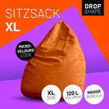 LUMALAND Luxury XL Sitzsack stylischer Beanbag 120L Füllung in Orange mit Micro-Velours Look, ideal für Indoor und modernen Lebensstil.