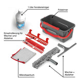 CLEANmaxx Fensterreiniger-Set - 7-tlg. inkl. Reiniger mit Eimer, Mikrofasertuch, Wischer und Abzieher für streifenfreie Fenster.